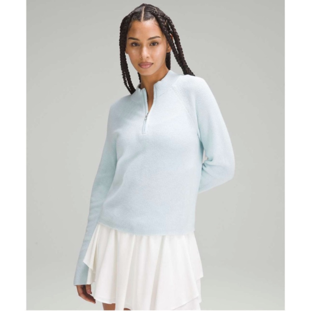 Lululemon Soft Lightweight Cotton Half-Zip Sweater Powder Blue Large